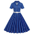 Vintage Dress for Women 1950s Polka Dot Dresses Retro Dresses Vestidos Mujer V Neck for Cocktail Prom Ball Tea Party Church Wedding 1960s Dresses A-Line Button Swing Dress Royal Blue Polka Dot XXL