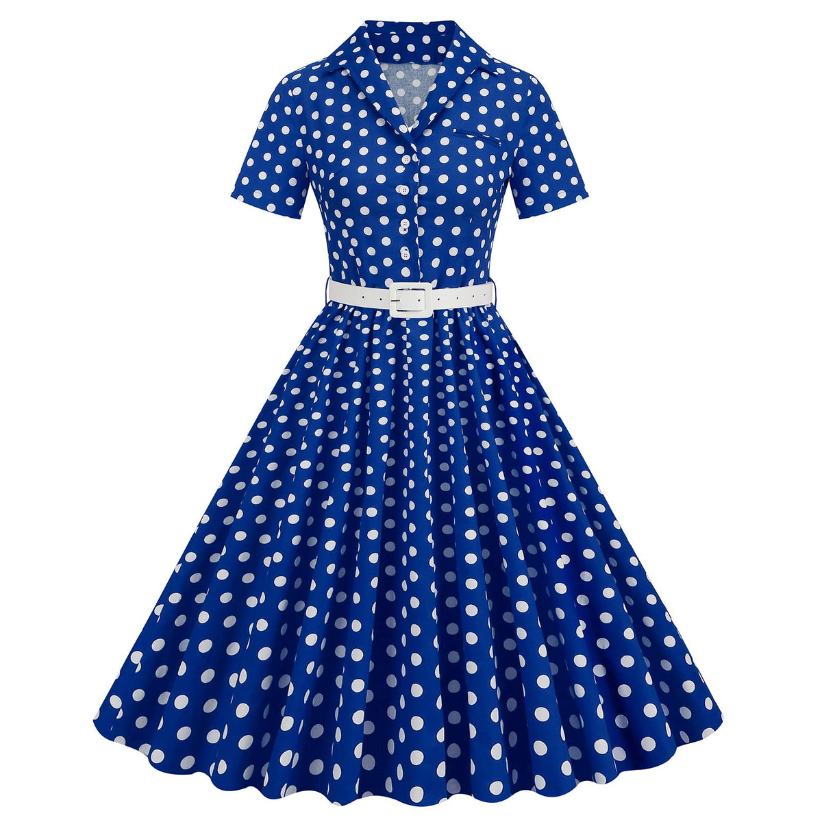 Vintage Dress for Women 1950s Polka Dot Dresses Retro Dresses Vestidos Mujer V Neck for Cocktail Prom Ball Tea Party Church Wedding 1960s Dresses A-Line Button Swing Dress Royal Blue Polka Dot XXL